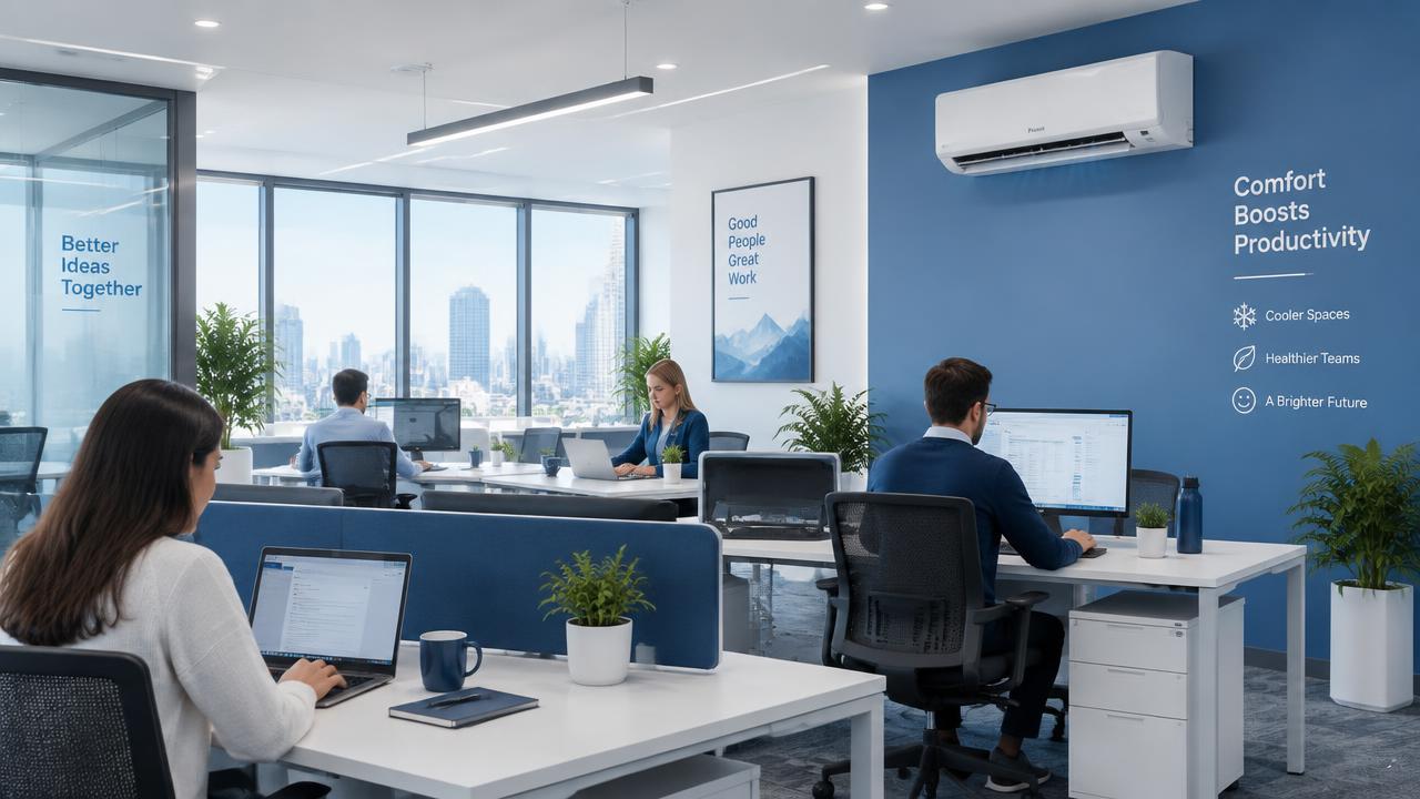 Escritório moderno climatizado com ar-condicionado